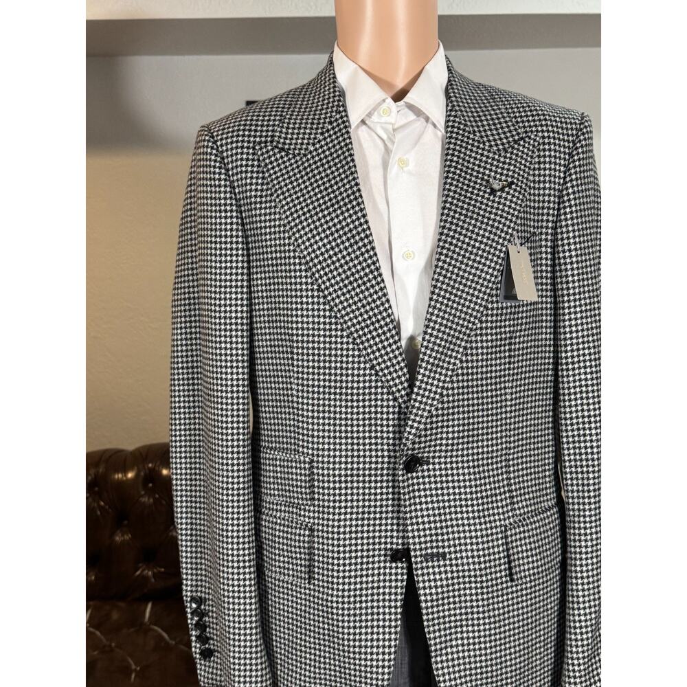 New Tom Ford Peak Lapel Shelton Houndstooth Wool Tweed Suit 48R 38R 33 Trousers - Picture 15 of 16